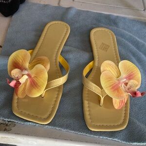 Yellow Floral Orchid Slide Sandals for Women
